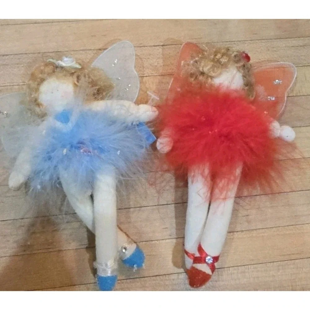 Lot Of 6 Set of 2 Porcelain Fairy VTG, 2 Glitter Ballerina, 2 Feather Ornaments‎